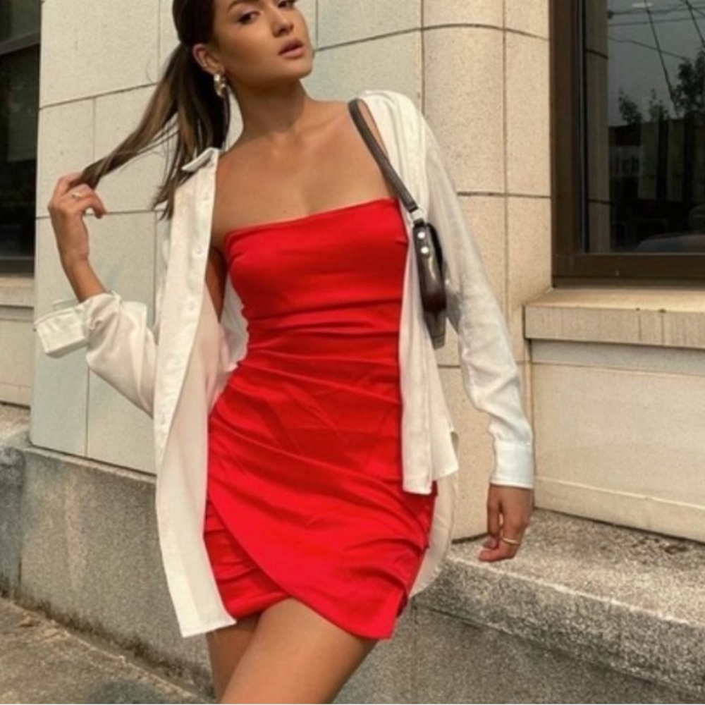 Zara satin effect red dress